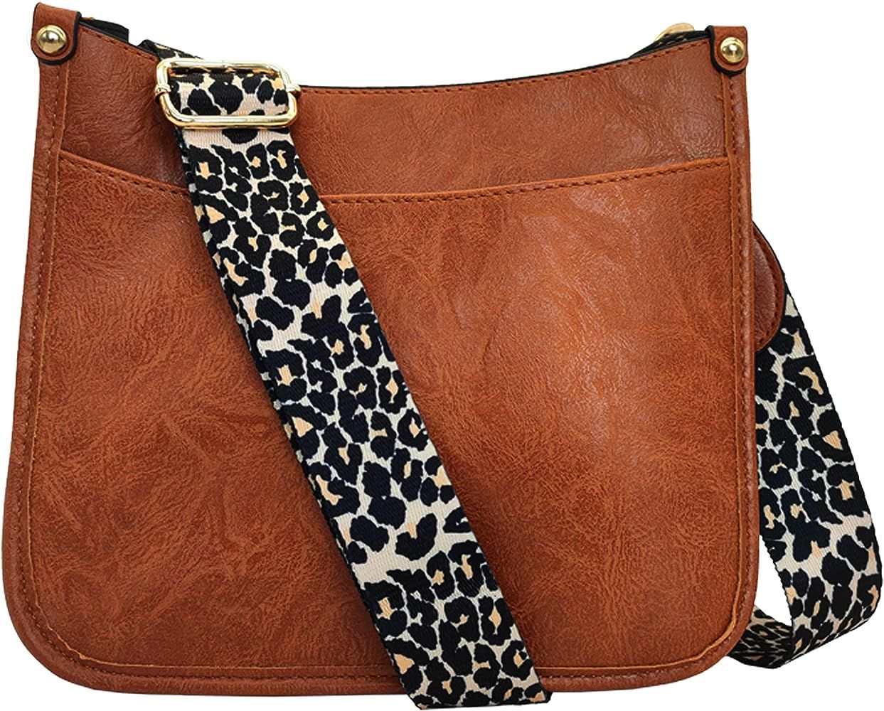 HAIBOLAN Shoulder Bag for Women Leopard Adjustable Guitar Strap Crossbody Purse Vegan Leather Buc... | Amazon (US)