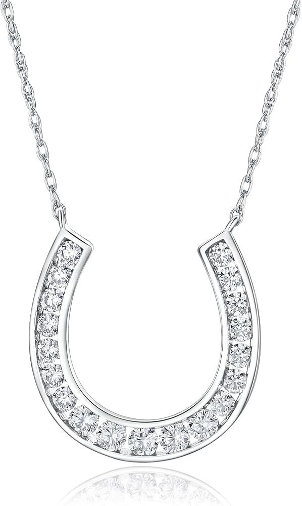 925 Sterling Silver Horseshoe Necklace Created Gemstone Birthstone Necklace Channel Set Horse Sho... | Amazon (US)