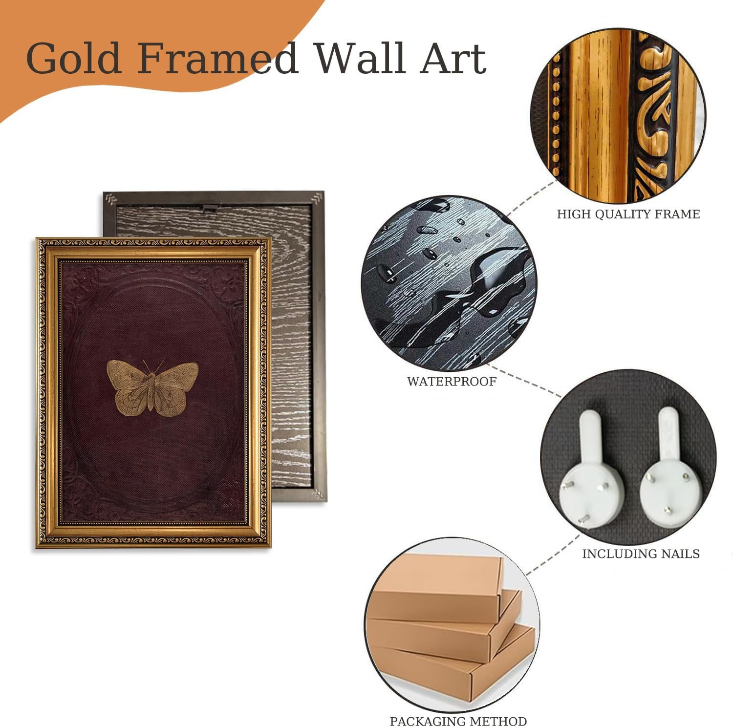 ZLPLLHA Vintage Gold Framed Wall Art Butterfly Wall Decor Moody Canvas Art Insect Pictures Victorian Paintings Burgundy Artwork for Bedroom Living Room | Amazon (US)