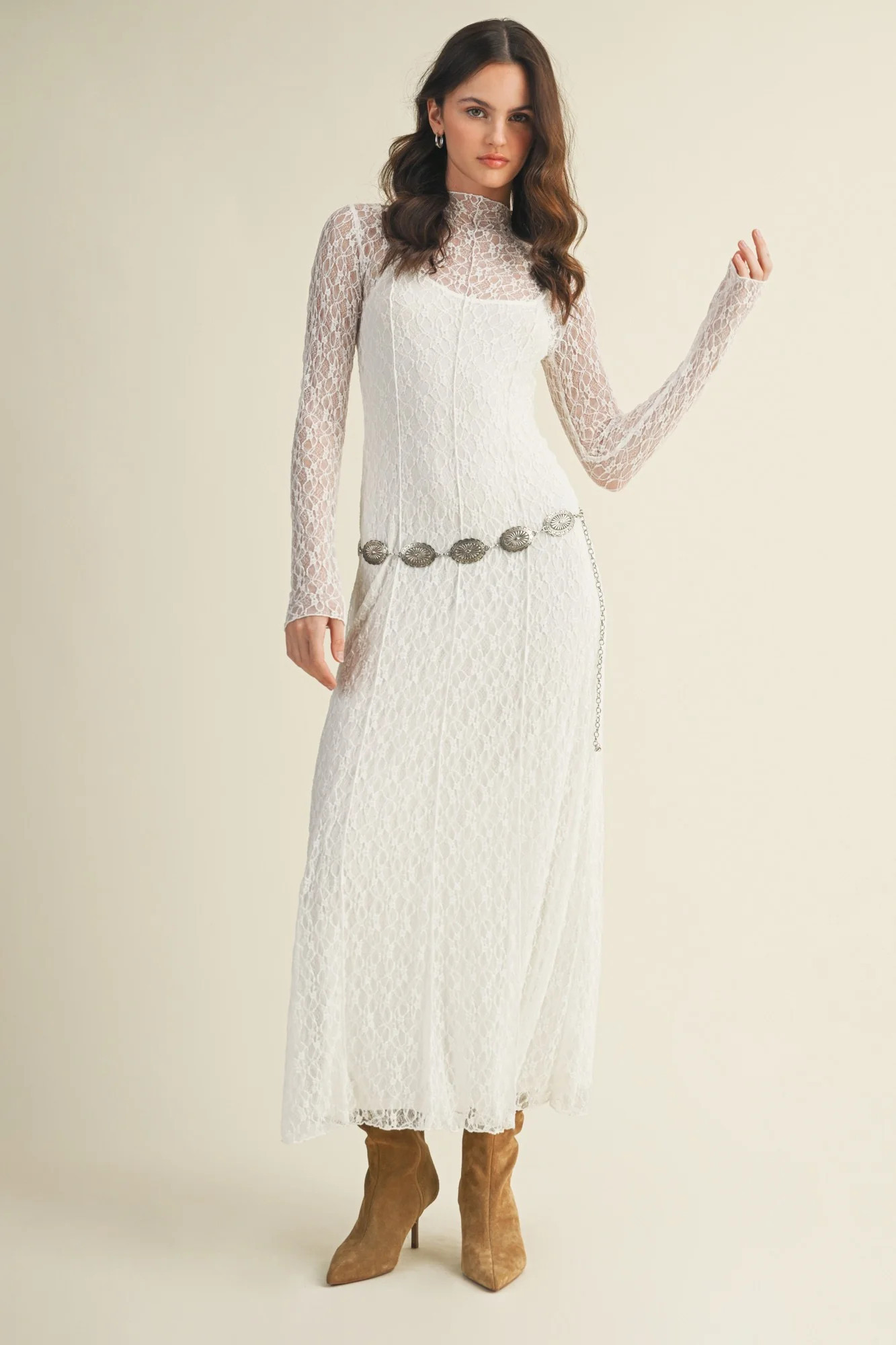 White Lace Mock Neck Long Sleeve Maxi Dress | PinkBlush Maternity