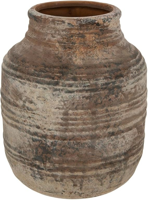 Hobby Lobby Beige Distressed Decorative Ceramic Vase, Rustic Beige with Dark Distressing, Ribbed ... | Amazon (US)