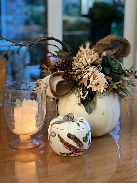 Fall feels with Juliska pumpkin, candle light and a pumpkin and pinecone arrangement 

#LTKhome #LTKSeasonal