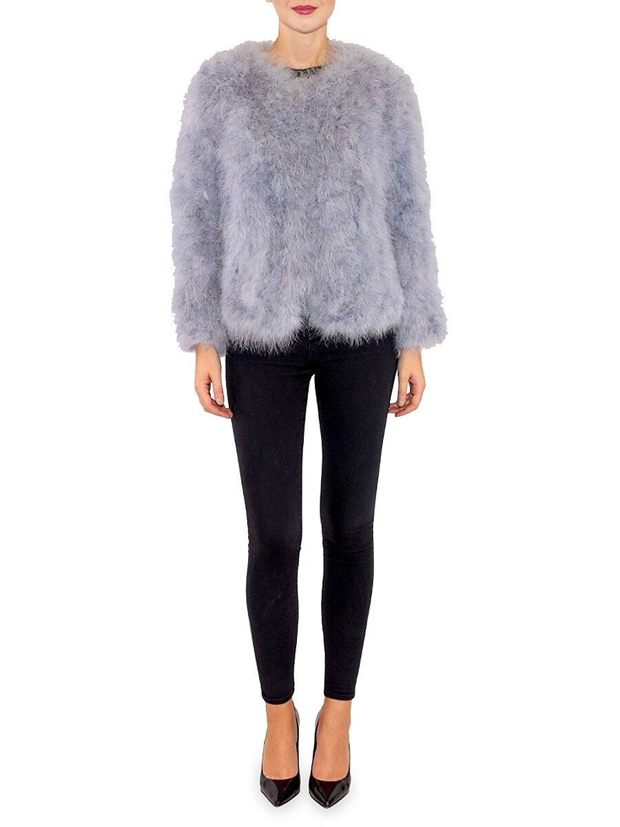 BELLE FARE Women's Knitted Ostrich Feather Jacket - Baby Blue - Size L | Saks Fifth Avenue OFF 5TH