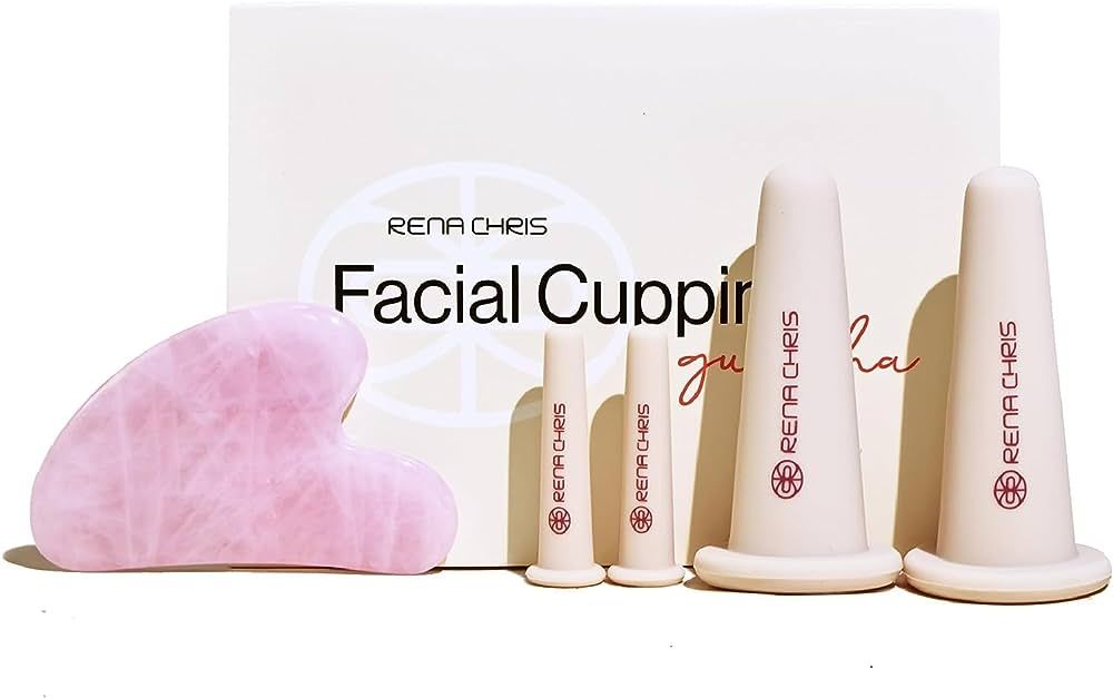 Rena Chris Facial Cupping Set & Gua Sha Facial Tool |Silicone Cupping Set & Rose Quartz Gua Sha S... | Amazon (US)