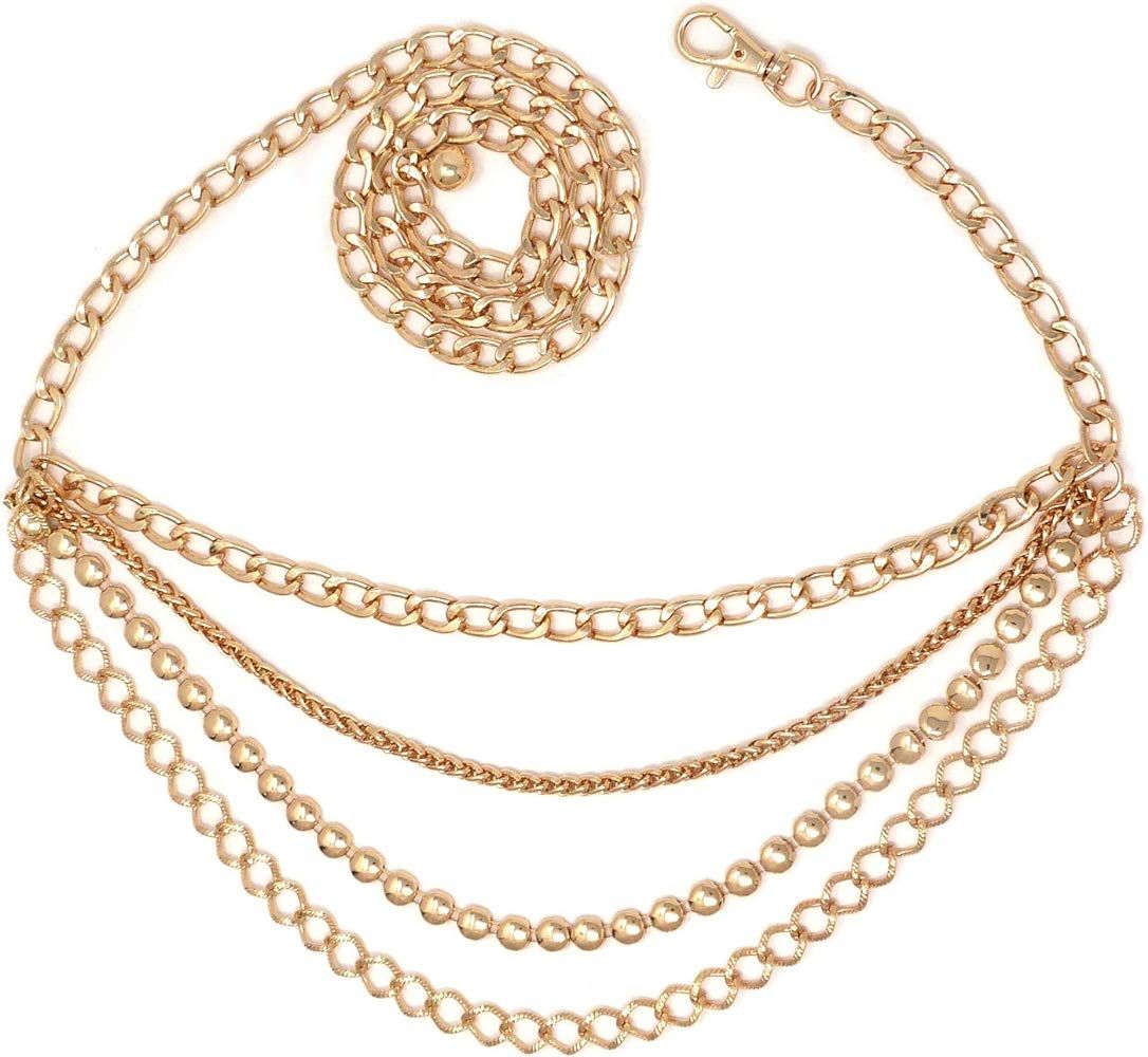 Women's Dressy, Casual Hang Low Multi Link Chain 4 Layer Waist Chain Belt in Gold, Silver Tone | Amazon (US)