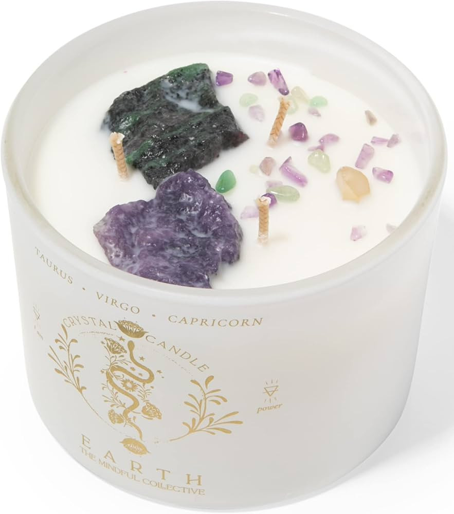 Healing Crystal Candle, 12oz - 3 Wick Taurus, Virgo, Capricorn Zodiac Candles with Crystals Insid... | Amazon (US)