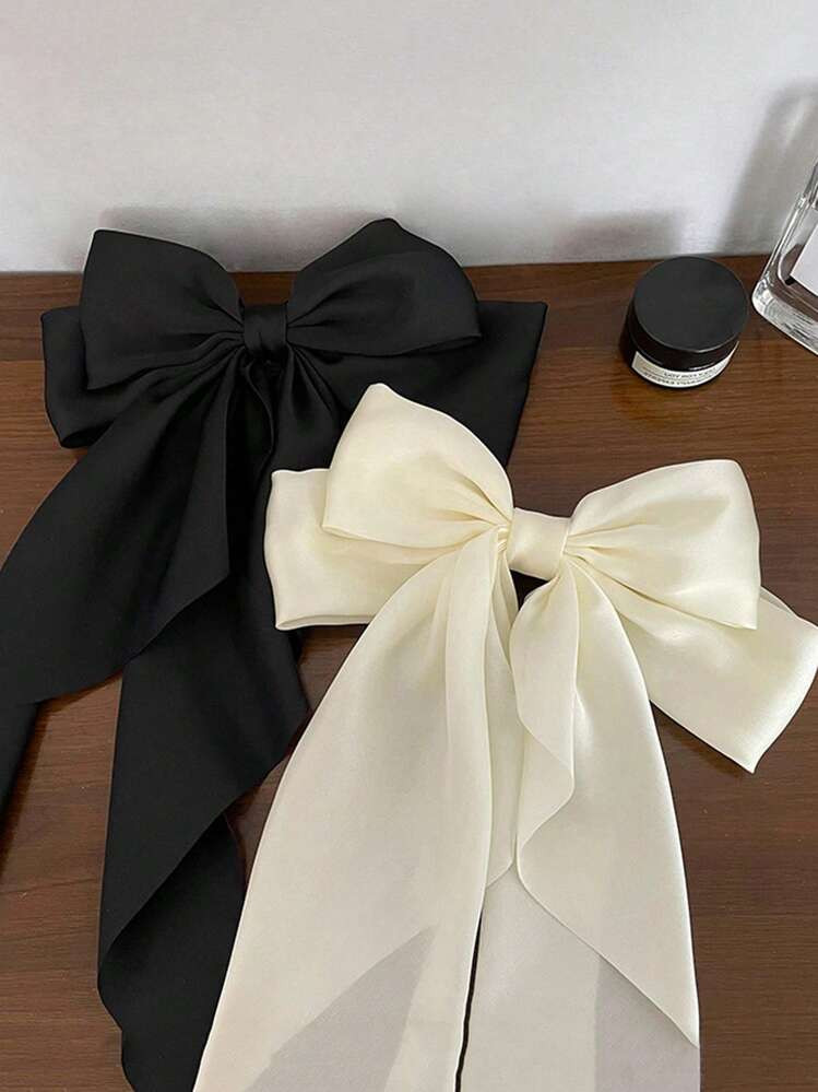 2pcs/1pc Oversized Black & White Satin Bow Hair Clips, Elegant & Retro Hair Accessories, Fashion Hair Clips For Women Valentine's Day Valentines Claw Clips Hair Claws Hair Barrettes, School Stuff, College | SHEIN