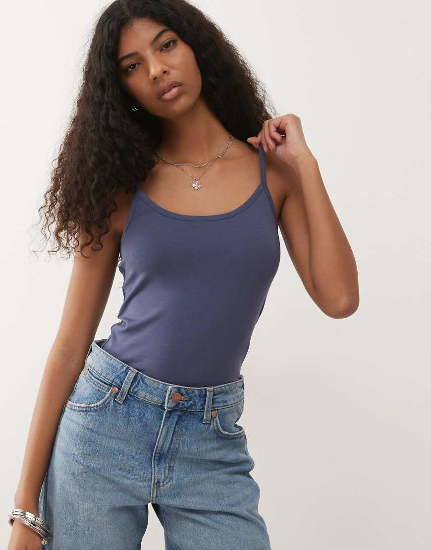 COLLUSION spaghetti strap fitted singlet top in navy blue | ASOS (Global)