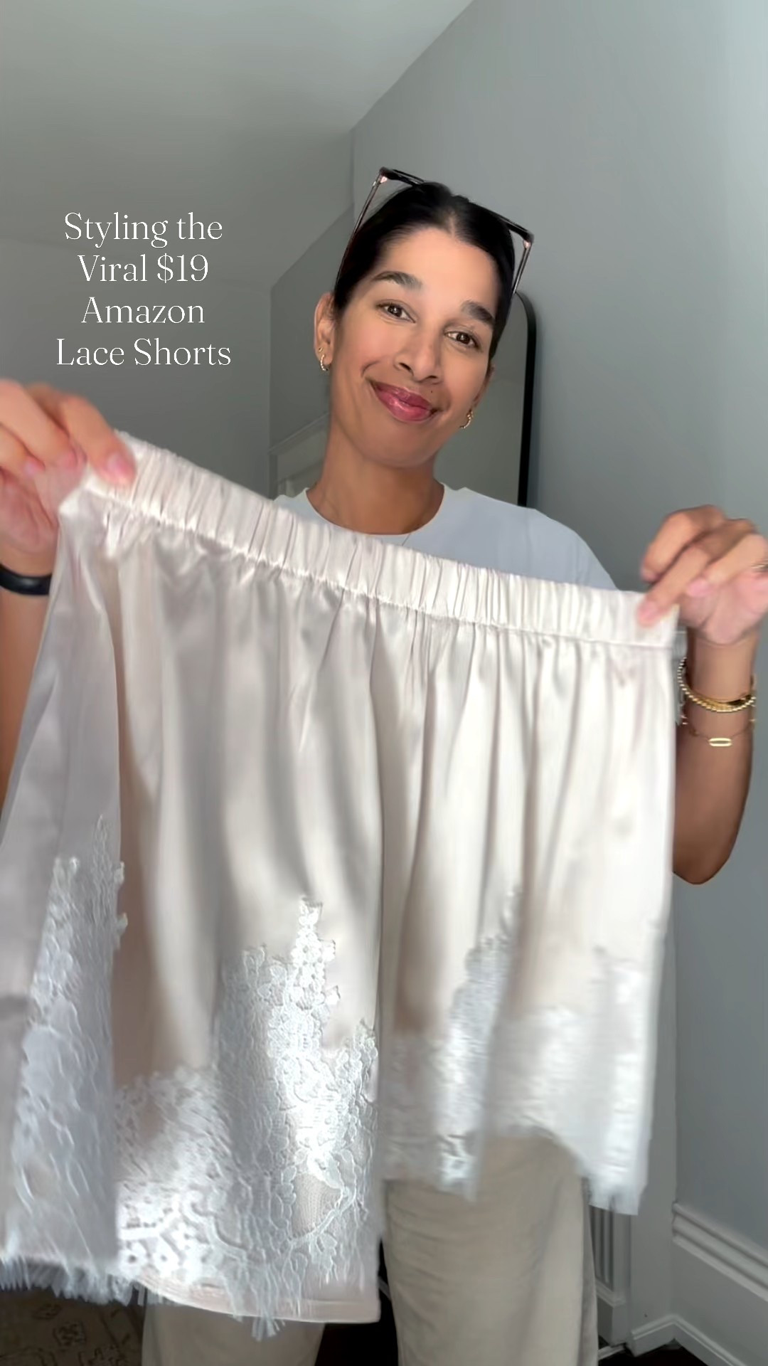Viral silk shorts styling 
Shorts — TTS, I’m in a medium
Sweater - TTS, small


#LTKStyleTip #LTKOver40 #LTKSeasonal
