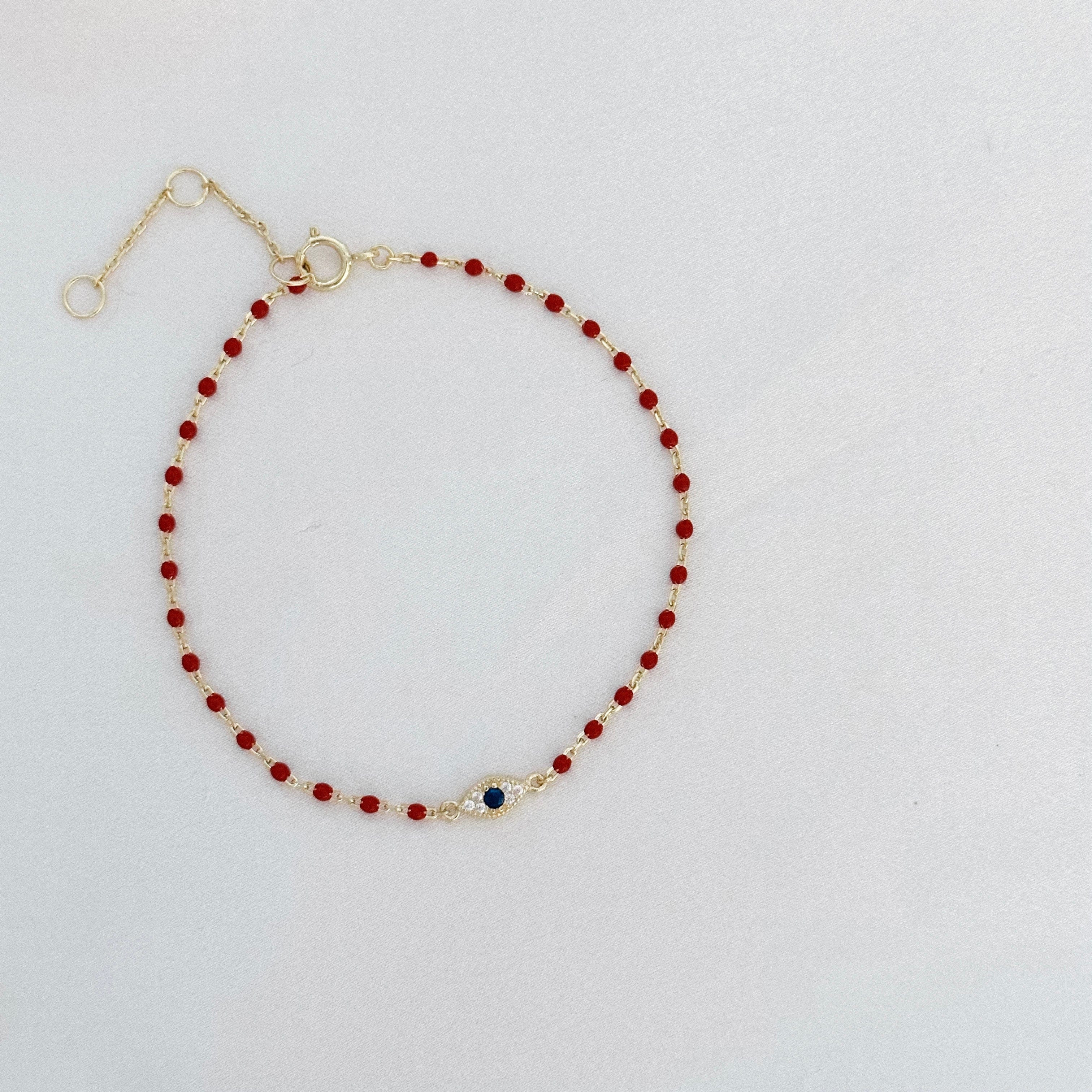 Gold - Beaded Evil Eye Bracelet | Sterling Silver | Cubic Zirconia | LE Sensor | Le sensor