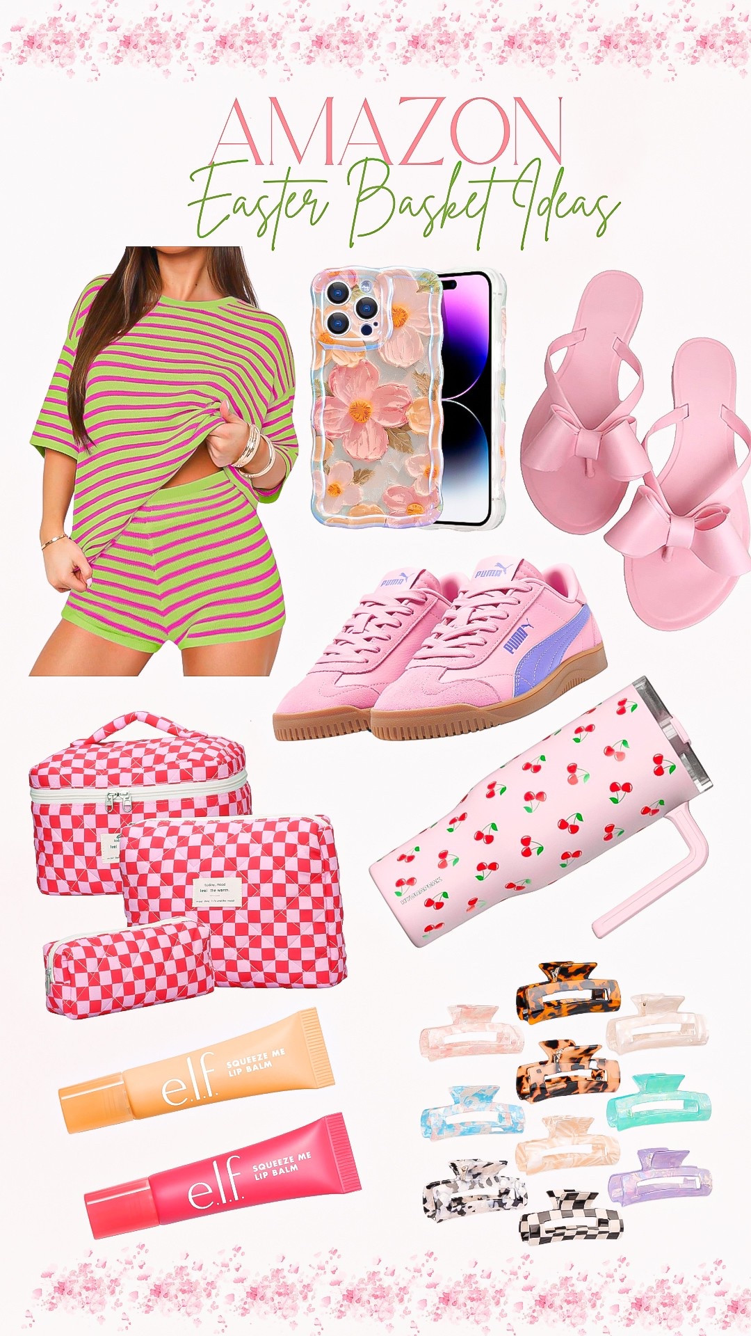 Amazon - Easter Basket gift ideas 💕🐰

Girls Easter gift guide, Easter gift ideas, amazon Easter finds, two piece set, phone case, pink sandals, pink sneakers, cherry tumbler, pink makeup bag, hair clips, lip gloss 

#LTKStyleTip #LTKFindsUnder50 #LTKFamily