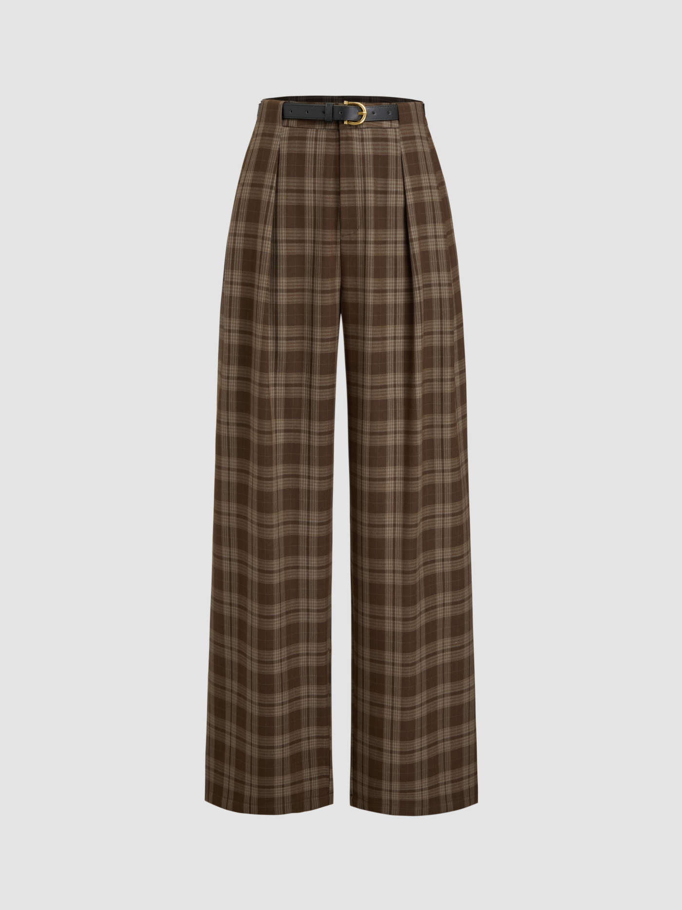 Pantalón de pierna ancha con cinturón y bolsillos a cuadros de tiro medio | Cider
