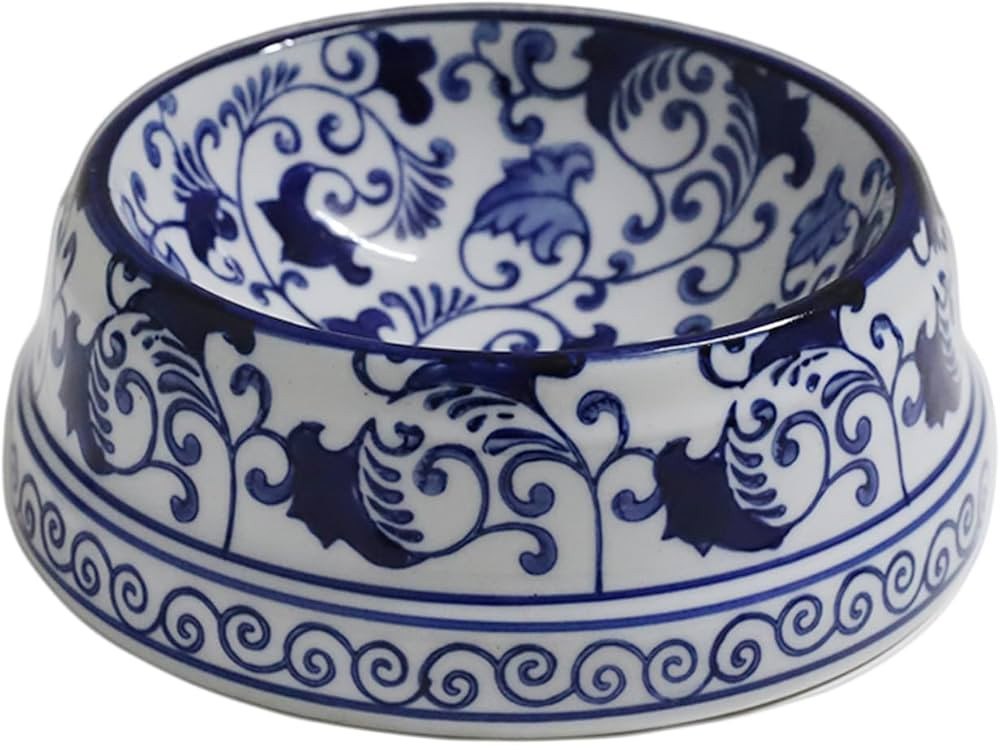 Aimusego Hand-Painted Ceramic Dog Bowl Blue/White Durable Dog Cat Food and Water Pet Dish 11OZ | Amazon (US)