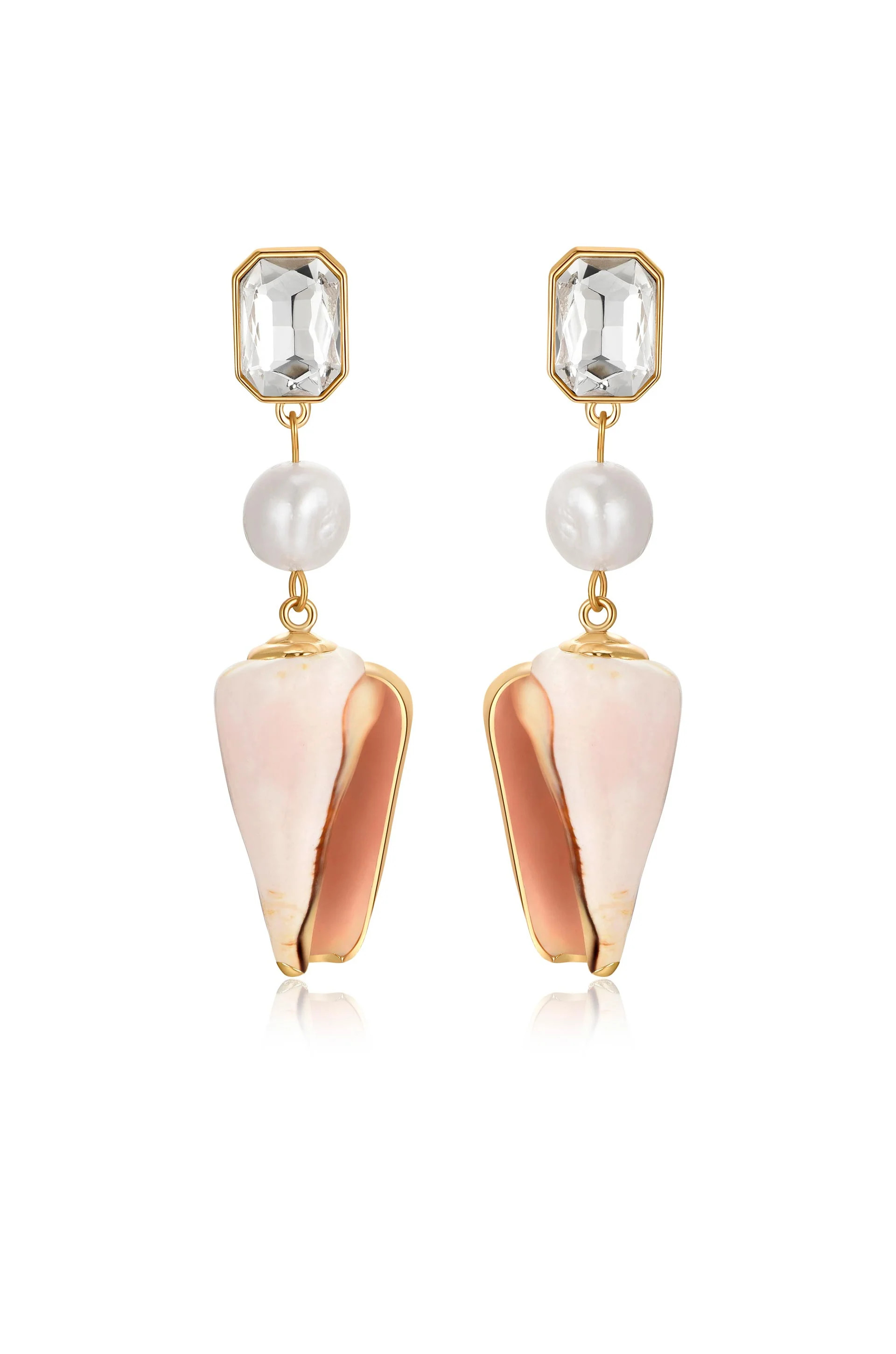 Golden Rimmed Shell Dangle Earrings | Ettika