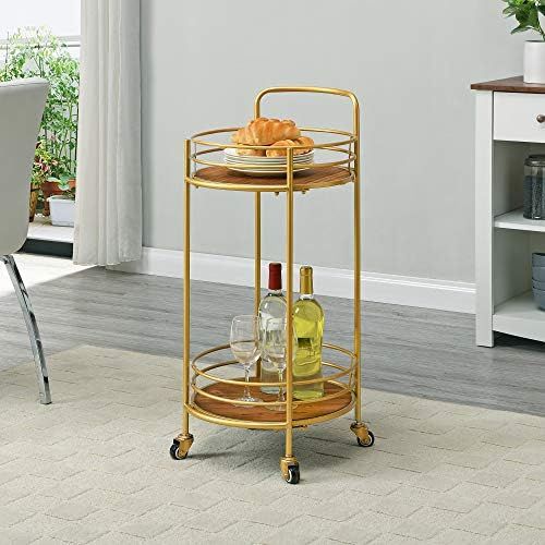 FirsTime & Co. Gold and Brown Joliet Round Bar Cart, American Designed, Gold, 16 x 16 x 33.5 inch... | Amazon (US)