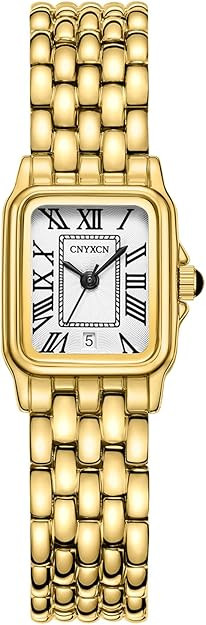 Gold Watches for Women with Rectangular Case,Roman Dial,Vintage Bracelet,Water Resistant | Amazon (US)
