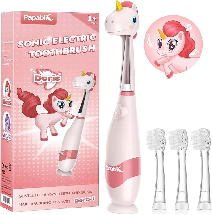 Papablic Toddler Sonic Electric Toothbrush Kids for Ages 1-3 Years, Baby Electric Toothbrush with... | Amazon (US)