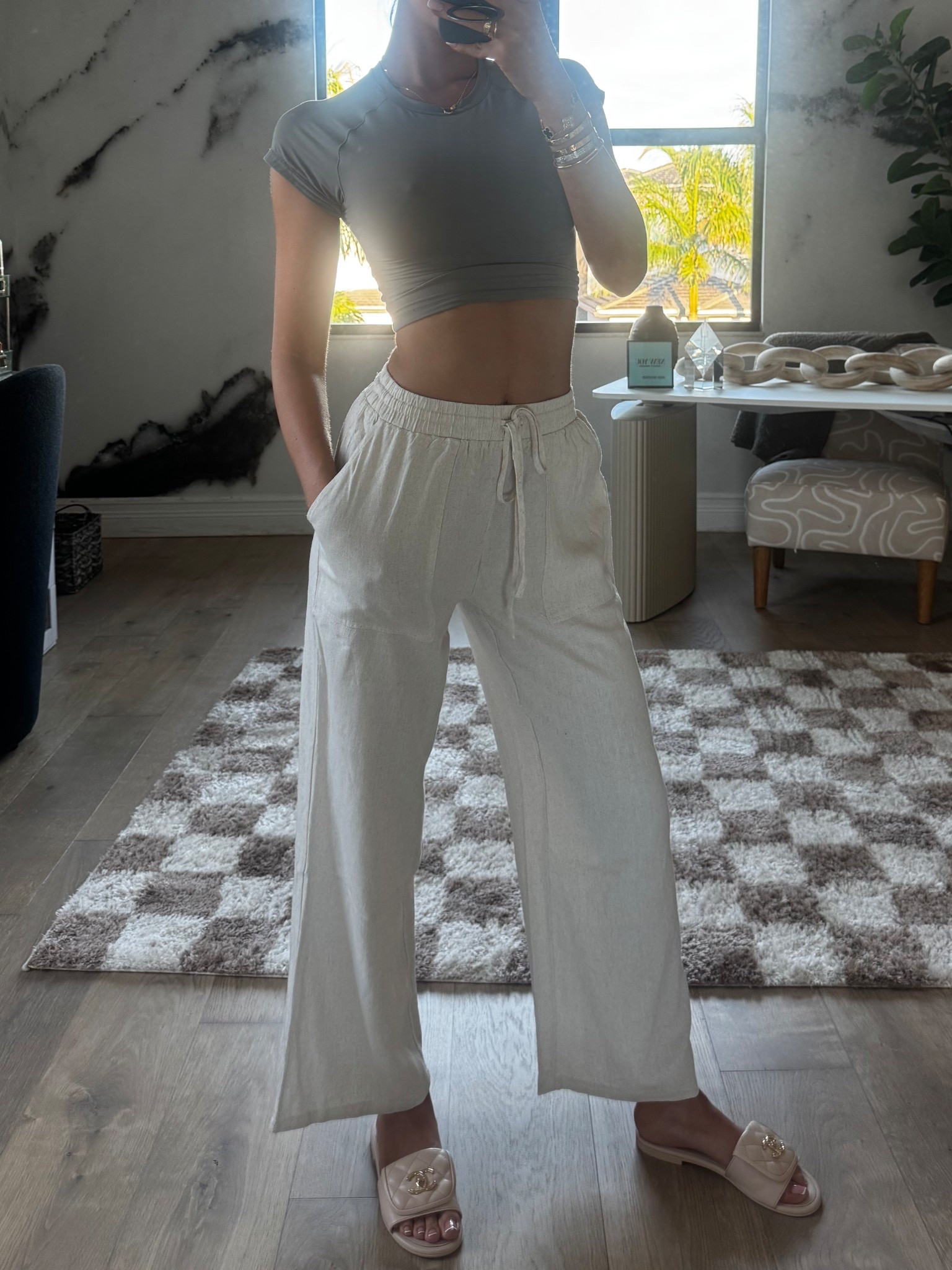 Nude Mid- Length Linen Pants 

#LTKStyleTip #LTKFindsUnder50 #LTKU