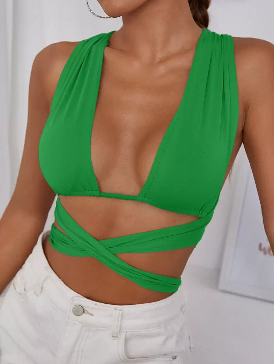 SHEIN Unity Solid Crisscross Tie Back Crop Top | SHEIN