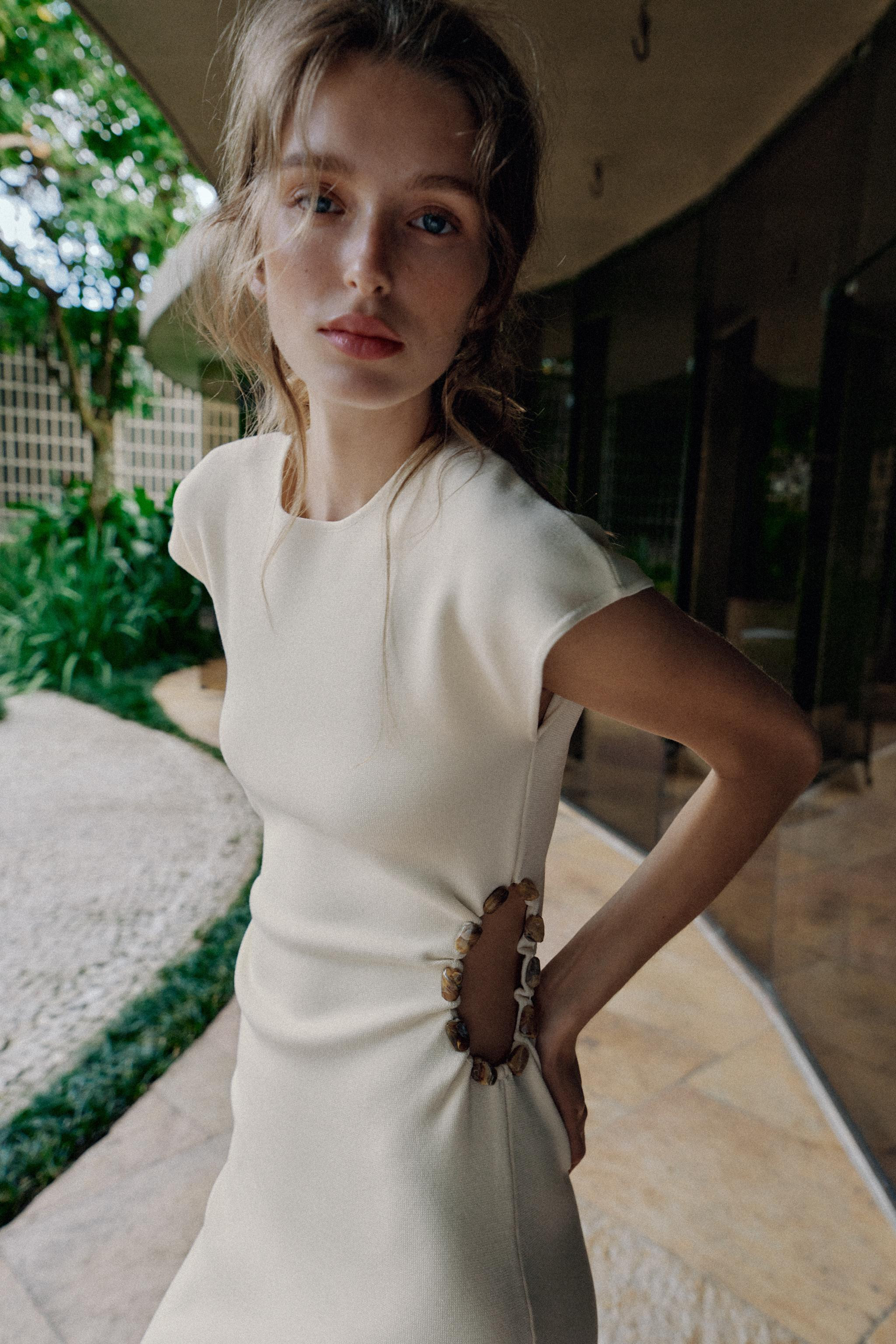 KNIT CUT OUT DRESS WITH BALLS | Zara US