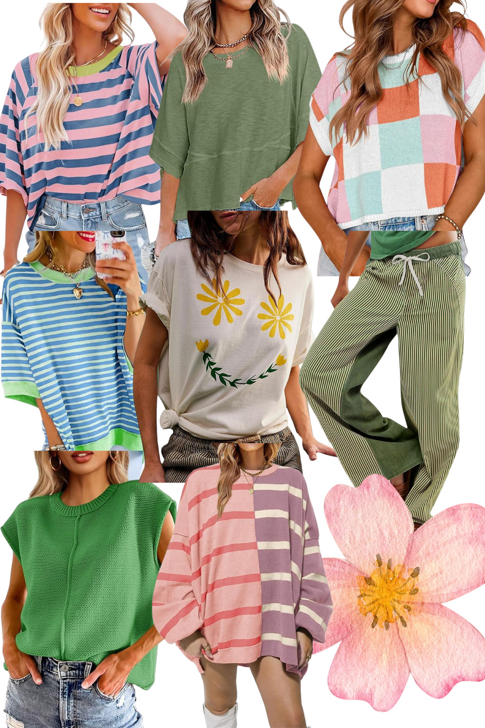 🌸 Spring Outfit Inspo🌸

Upgrade your wardrobe with these trendy and casual spring tops & bottoms! From striped oversized tees to cozy knit sweaters and flowy wide-leg pants, these pieces are perfect for a relaxed yet stylish everyday look. Whether you're layering up or keeping it breezy, these pastel and earthy tones are must-haves for the season! 

#SpringFashion #CasualStyle  #ComfyChic #EffortlessStyle #TrendyLooks 

 #LTKSeasonal #LTKTravel