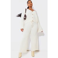 Plus Cream Knit Rib Wide Leg Pants | PrettyLittleThing US