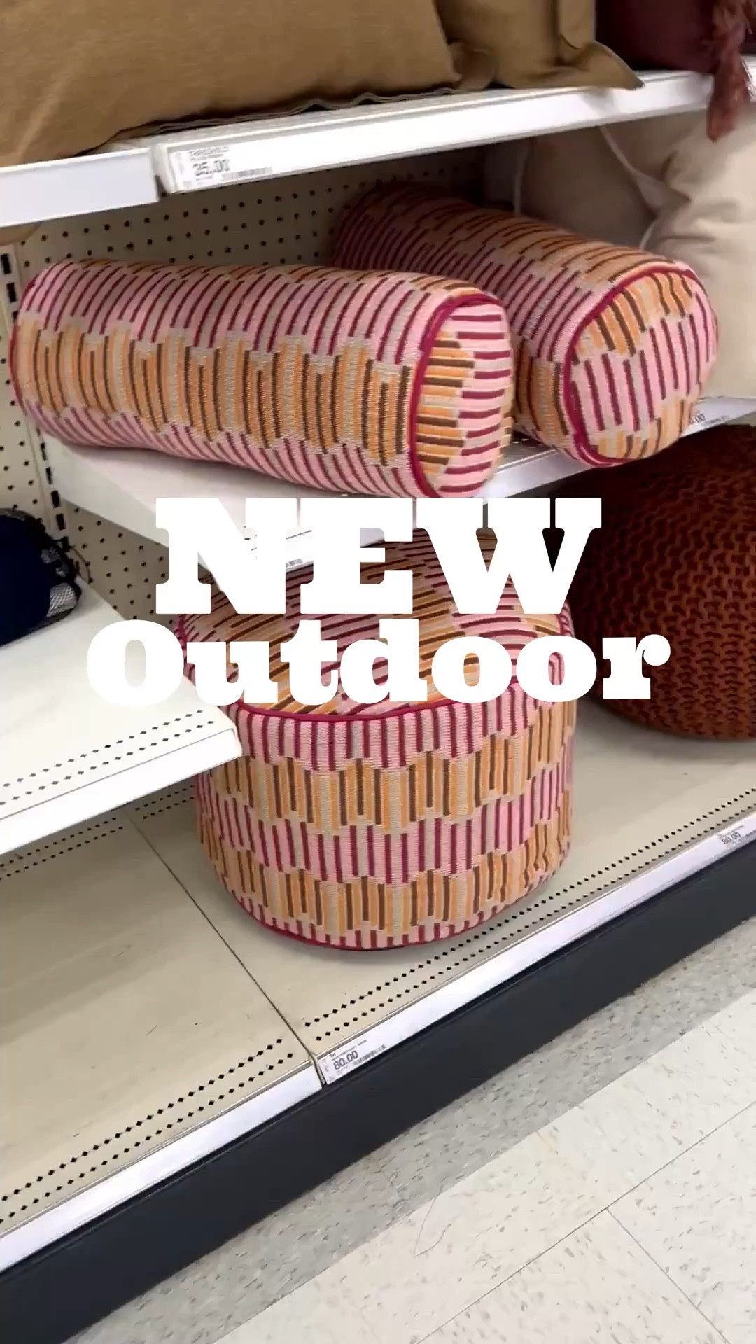 Cute new Outdoor at Target!!!!  Love these colorful poufs and bolster pillows!   #outdoorliving #spring #summer 
Comes in pink and blue 