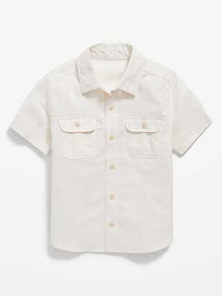 Short-Sleeve Linen-Blend Utility Pocket Shirt for Toddler Boys | Old Navy (CA)