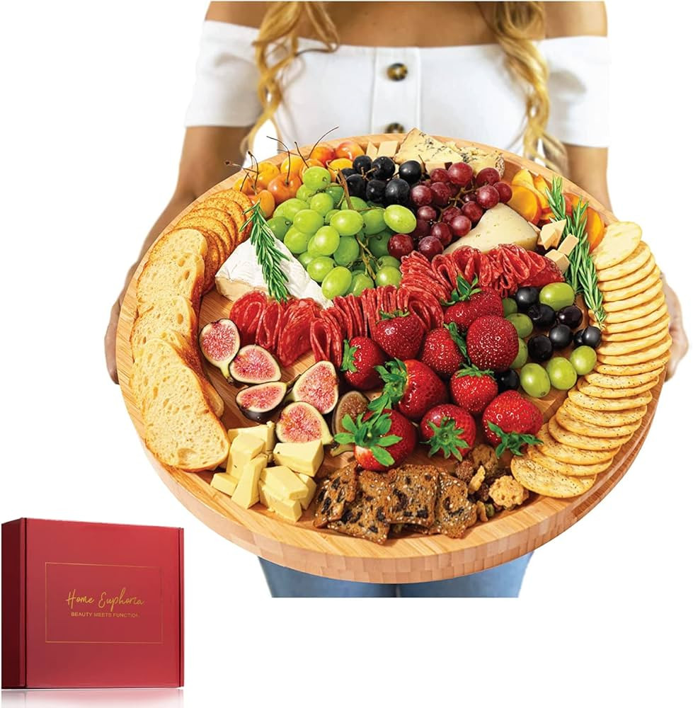 Large Charcuterie Board - 17 in, Round Charcuterie Boards Extra Large, Large Cheese Board, Round ... | Amazon (US)