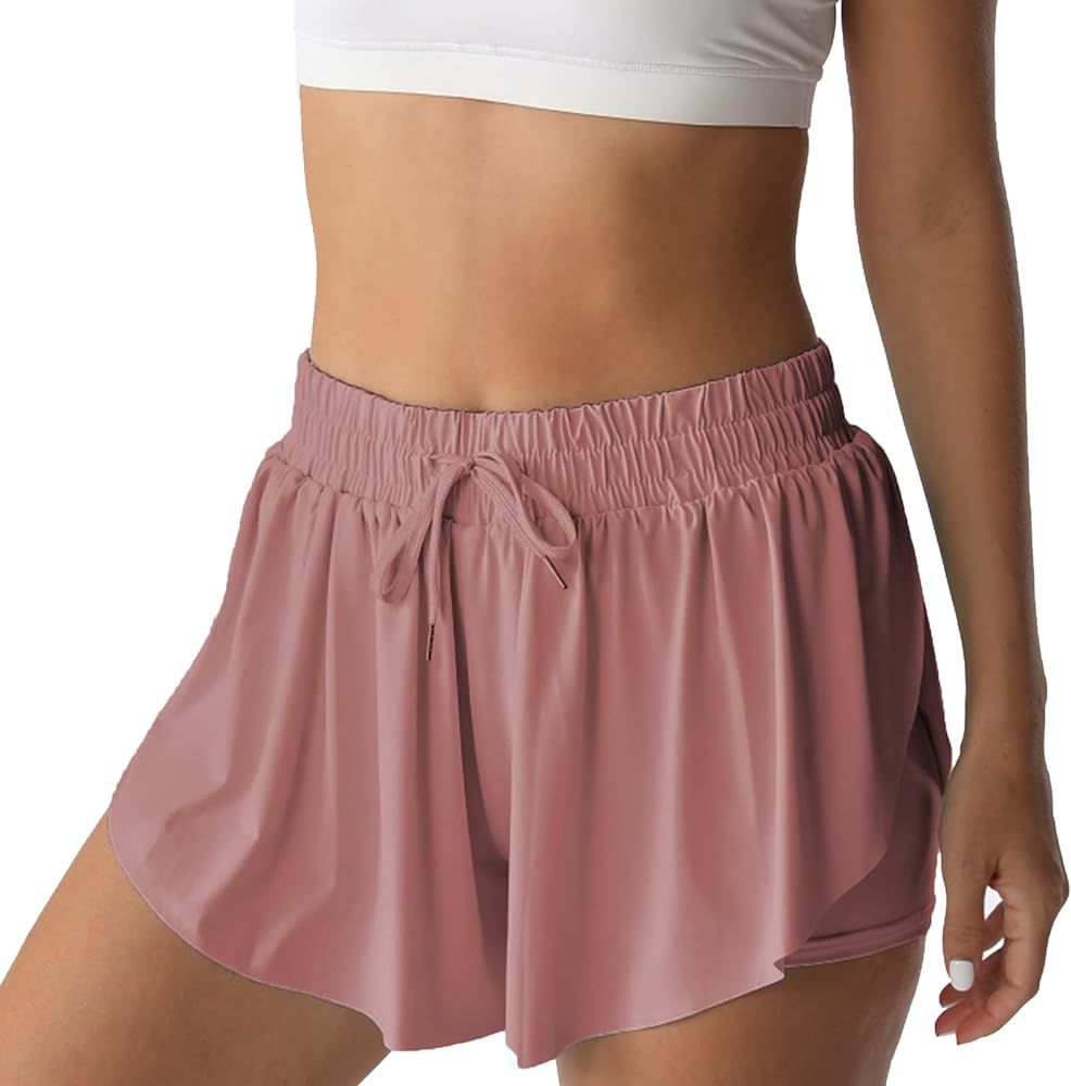 Flowy Athletic Shorts for Women Running Tennis Butterfly Shorts Girls 2-in-1 Double Layer Quick-D... | Amazon (US)