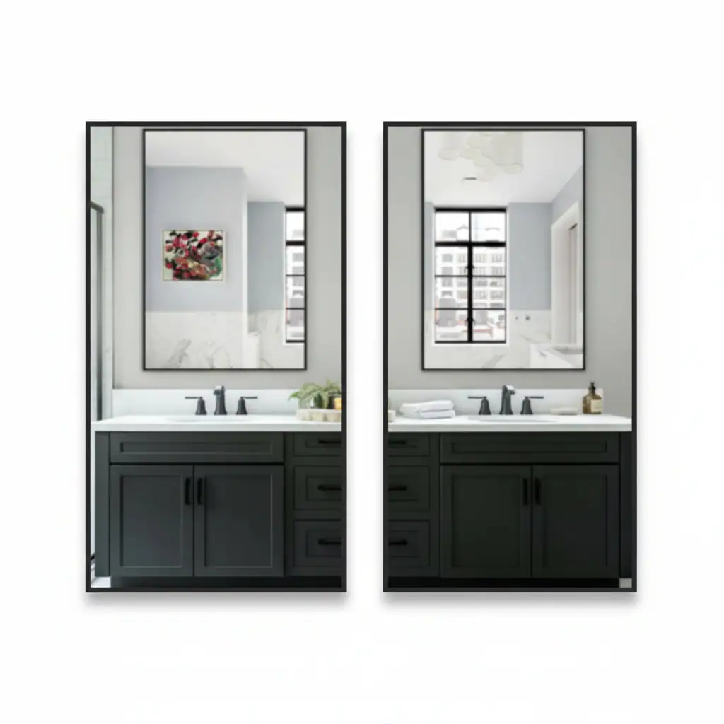 Paradigms Interiors 2 Pack 36 x 24 Inch Black Metal Frame Bathroom Wall Mirror for Over Sink HD Shatterproof Glass Hangs Horizontal or Vertical | Lowe's