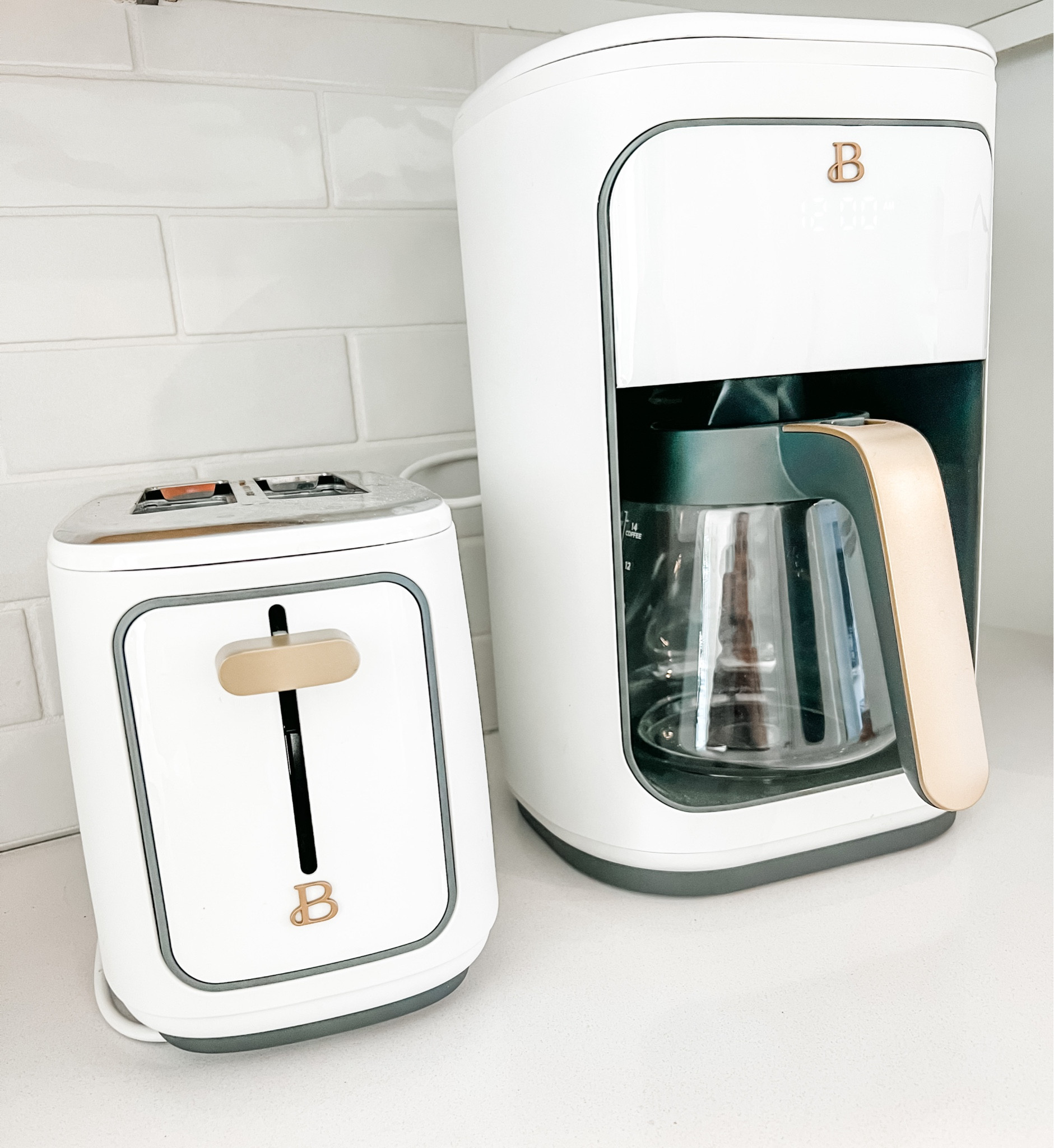 White kitchen appliances and decor, drew Barrymore, Walmart, amazon. Gold, green. Modern kitchen.  

#LTKsalealert #LTKhome #LTKunder50