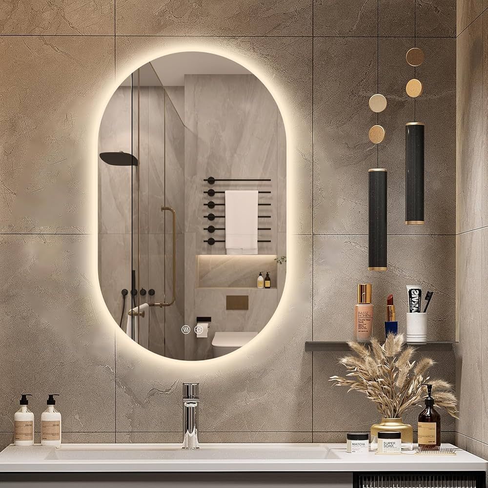 Niccy Oval LED Bathroom Vanity Mirror, 33x20inch Frameless Lighted Mirror, Smart Anti-Fog Waterpr... | Amazon (US)