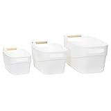 Household Essentials White Plastic Bin 3 Piece Set with Wood Handles | Small, Medium, and Large | Amazon (US)