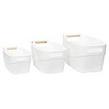 Household Essentials White Plastic Bin 3 Piece Set with Wood Handles | Small, Medium, and Large | Amazon (US)