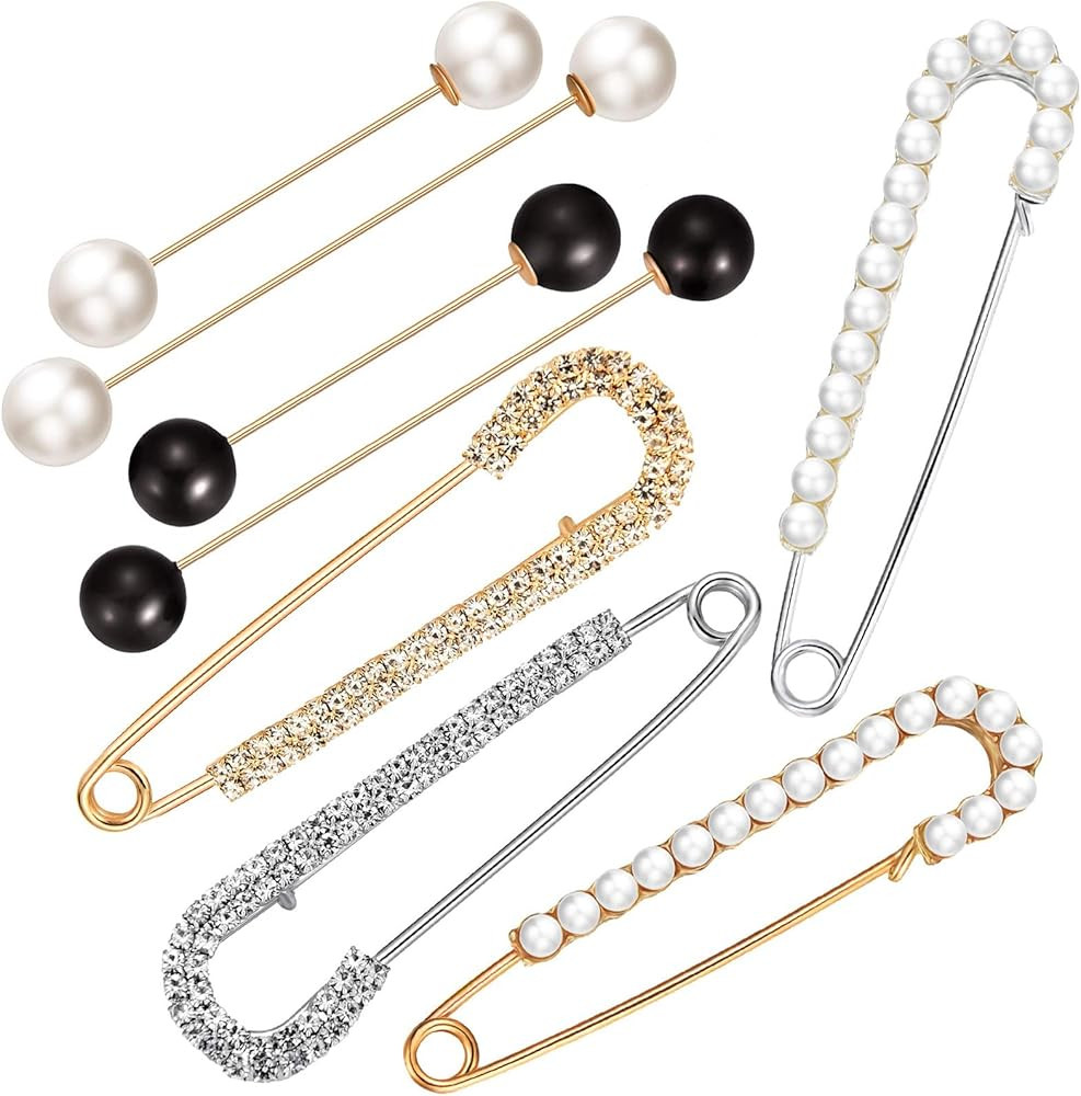 8 Pieces Sweater Shawl Clips Retro Pearl Brooch Pins Crystal Cardigan Collar Clip Waist Back Cinc... | Amazon (US)