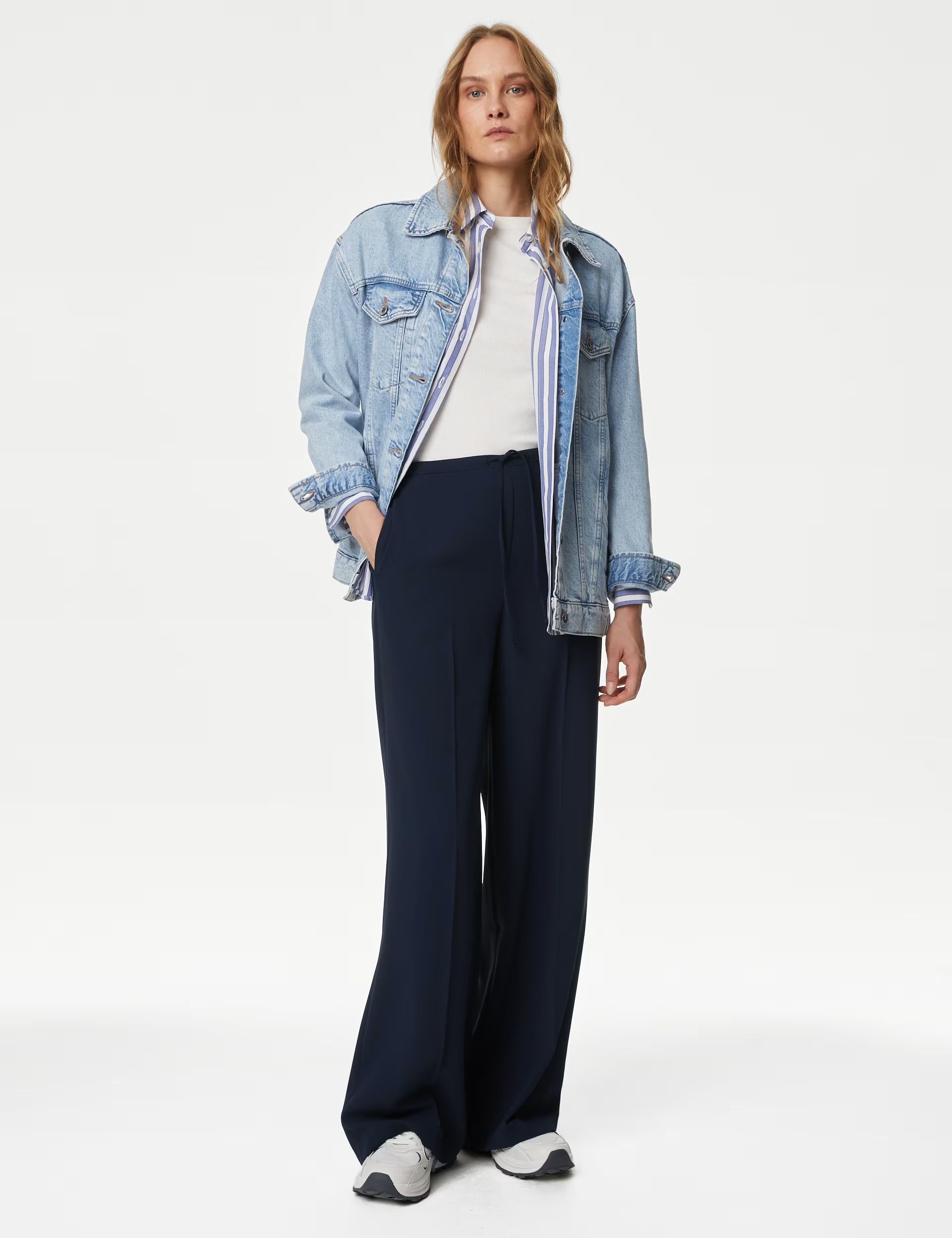 Crepe Elasticated Waist Wide Leg Trousers | Marks & Spencer (UK)