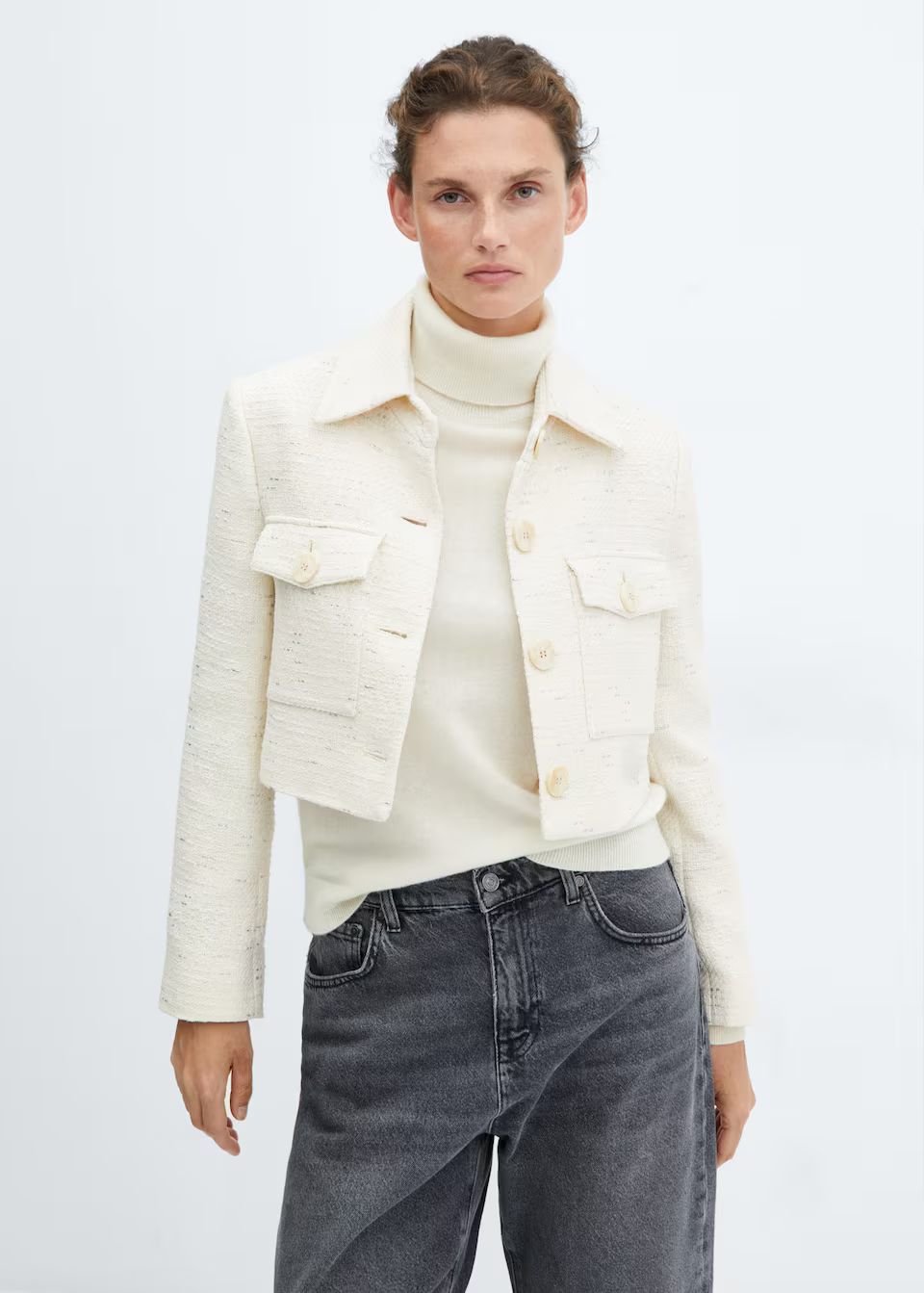 Cropped tweed jacket with pockets -  Women | Mango United Kingdom | MANGO (UK)