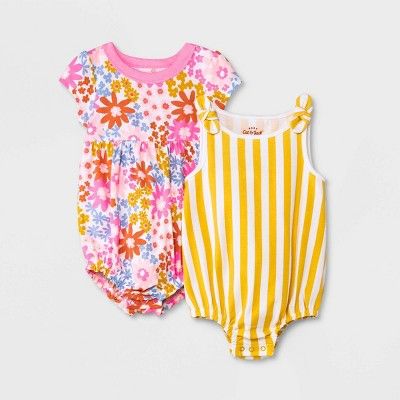 Baby Girls' 2pk Floral Striped Romper - Cat & Jack™ | Target