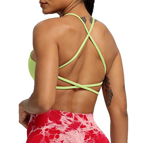 Aoxjox Women's Workout Sports Bras Fitness Backless Padded Ivy Low Impact Bra Yoga Crop Tank Top (Paradise Green, Large) | Amazon (US)