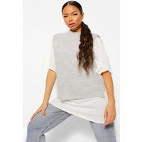 Womens Tall Oversized Knitted Vest Jumper - Grey - S/M, Grey | Boohoo.com (UK & IE)