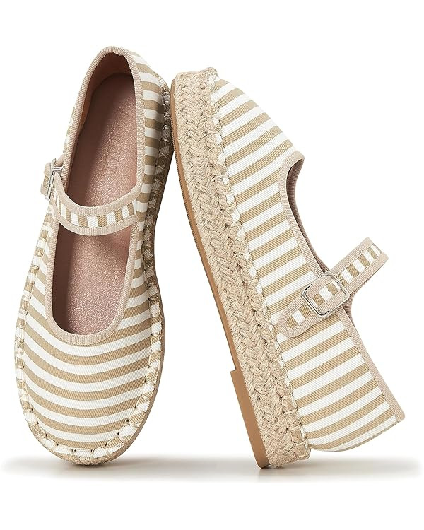 Canvas Mary Jane Shoes for Women Cozy Closed Toe Espadrille Flats with Adjustable Strap Cute Dail... | Amazon (US)