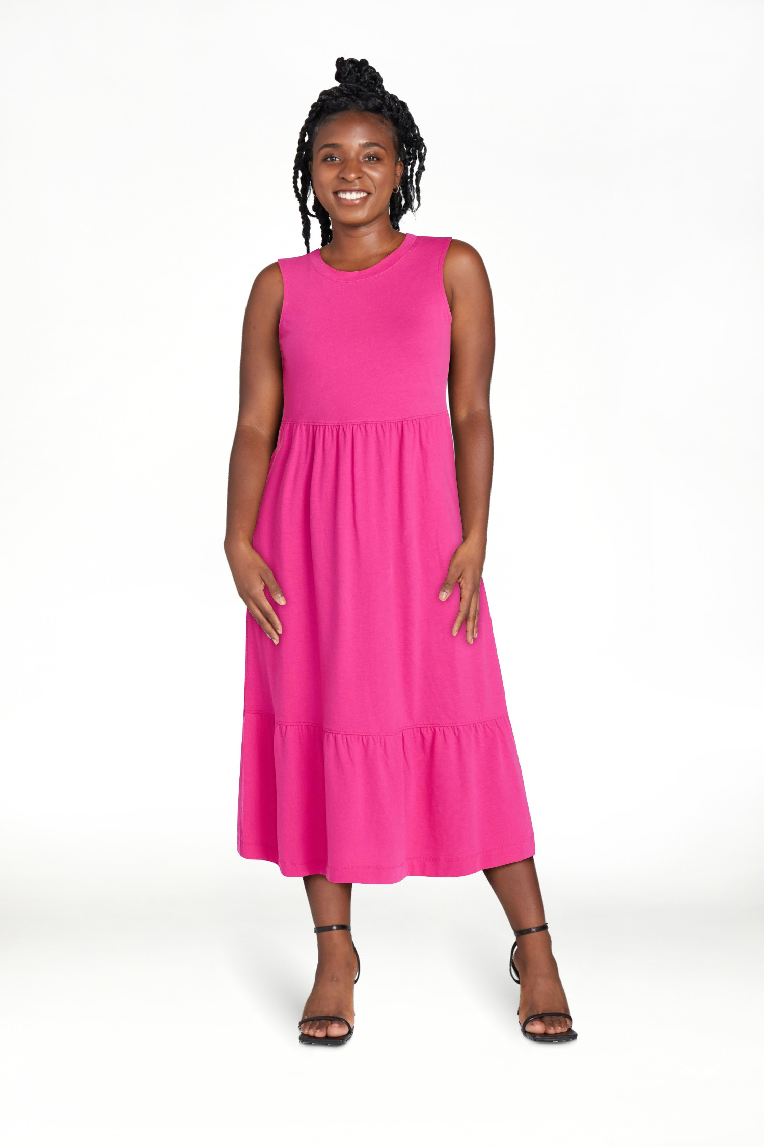 Time and Tru Women's Cotton Sleeveless Tiered Midi Dress, Sizes XS-XXXL | Walmart (US)