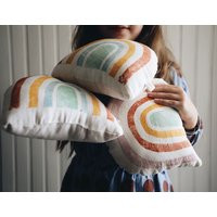 Handmade Hand Stamped Rainbow Pillow | Etsy (US)