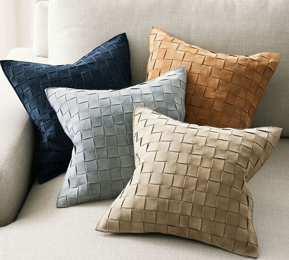 Basketweave Suede Pillow | Pottery Barn (US)