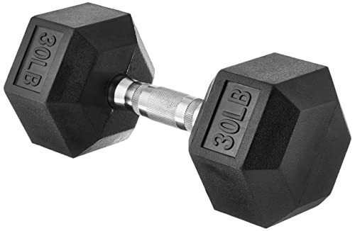 Amazon Basics Rubber Hex Dumbbell Hand Weight, 30 Pounds, Single, Black | Amazon (US)