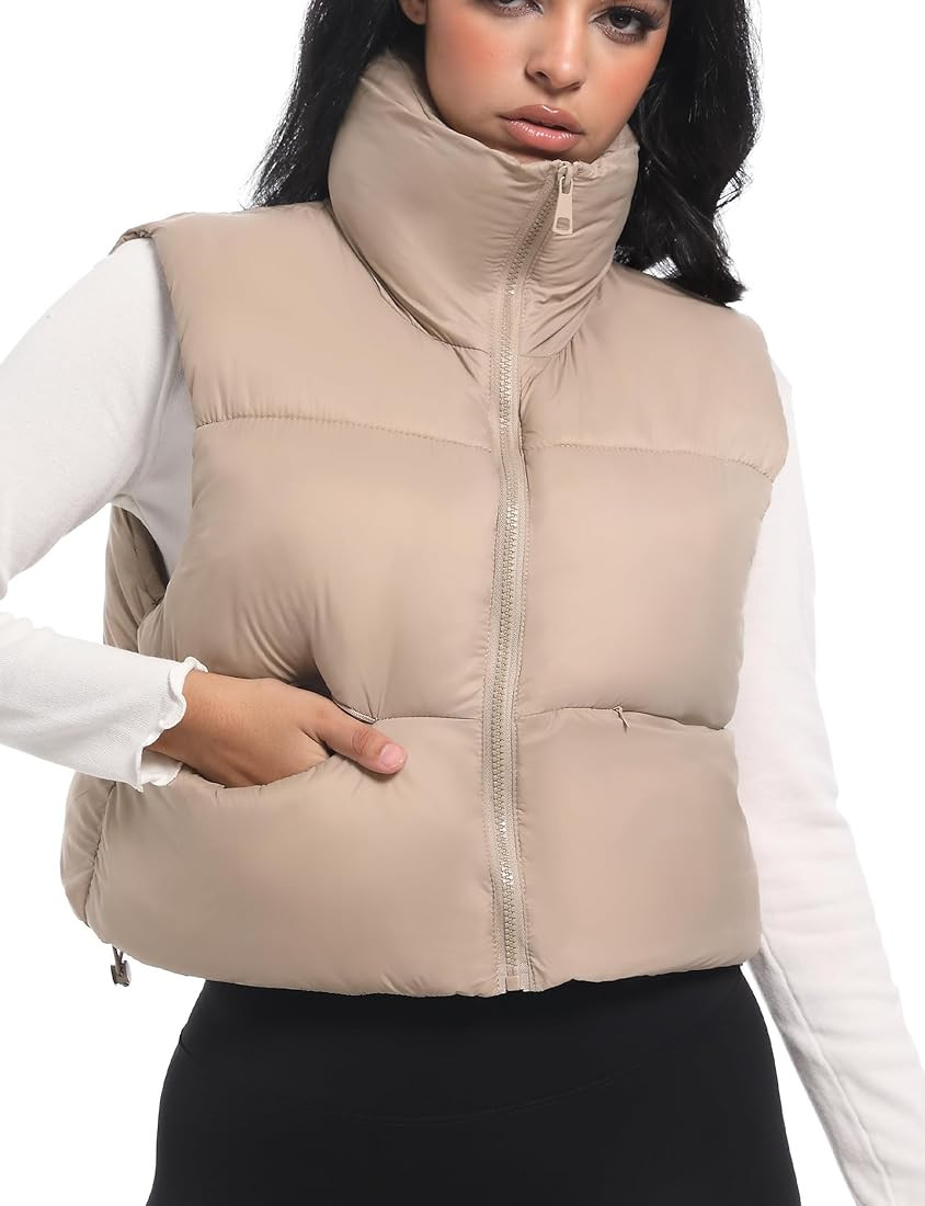 Buauty Cropped Puffer Vest Women 2024 Winter Puffy Vest with Pockets Lightweight Stand Collar Zip... | Amazon (US)