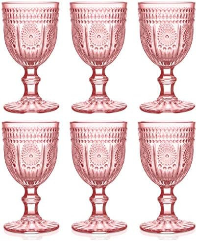 Amazon.com | Pink Wine Glasses set of 6 pink goblets the perfect pink stemware for bridesmaid gla... | Amazon (US)