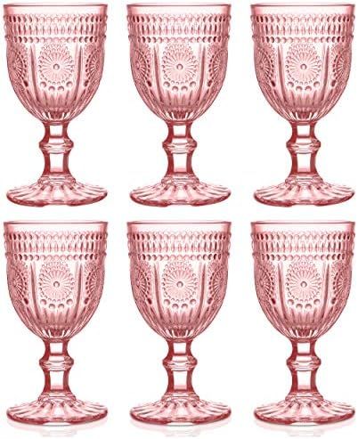 Amazon.com | Pink Wine Glasses set of 6 pink goblets the perfect pink stemware for bridesmaid gla... | Amazon (US)
