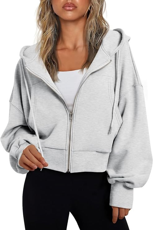 Trendy Queen Hoodies for Women Full Zip Up Cropped Sweatshirts Casual Hooded Pullover Sweaters To... | Amazon (US)
